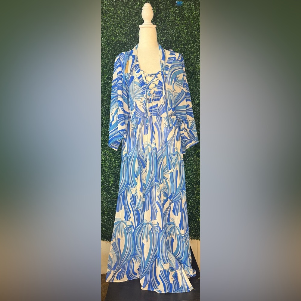 Blue and White Women's Swim Coverup